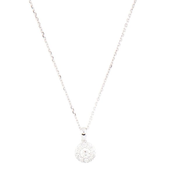 0.36ctw Diamond Halo Pendant Necklace 14k White Gold 18  14K WHITE GOLD BEAUTIFUL DIAMOND .036 CTW HALO PENDANT NECKLACE